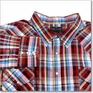 High Noon Pearl Snap‎ Shirt 2XL Red Blue Plaid Cowboy Mens